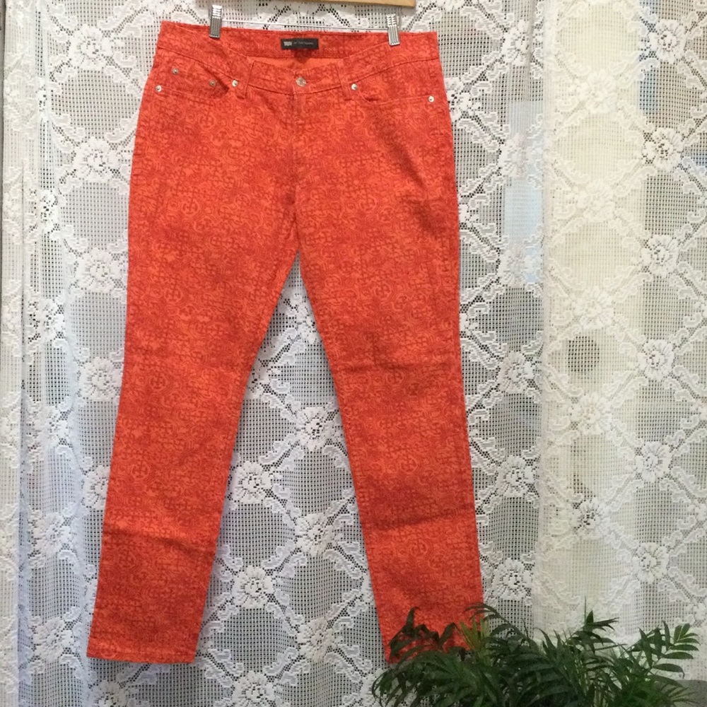 Levi’s 524 Womens 32x32 Too Superlow Orange Abstract Print Skinny Low Rise Jeans